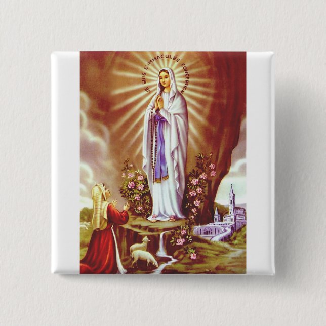 Our Lady of Lourdes 15 Cm Square Badge (Front)