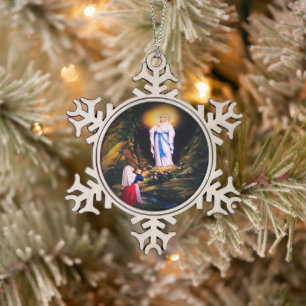 Our Lady of Lourdes by Litany Lane Snowflake Pewter Christmas Ornament