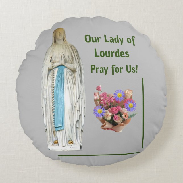 Our Lady of Lourdes Round Cushion (Front)