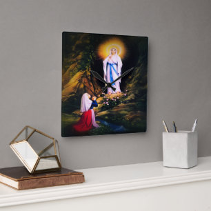 Our Lady of Lourdes Square Wall Clock