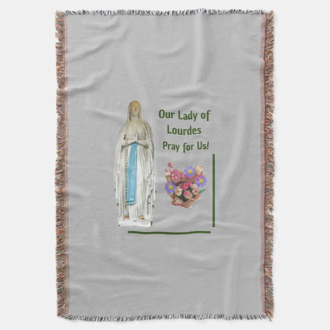 Our Lady of Lourdes Throw Blanket (Front Vertical)