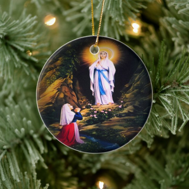 Our Lady of Lourdes with Prayer Ceramic Ornament (Tree)