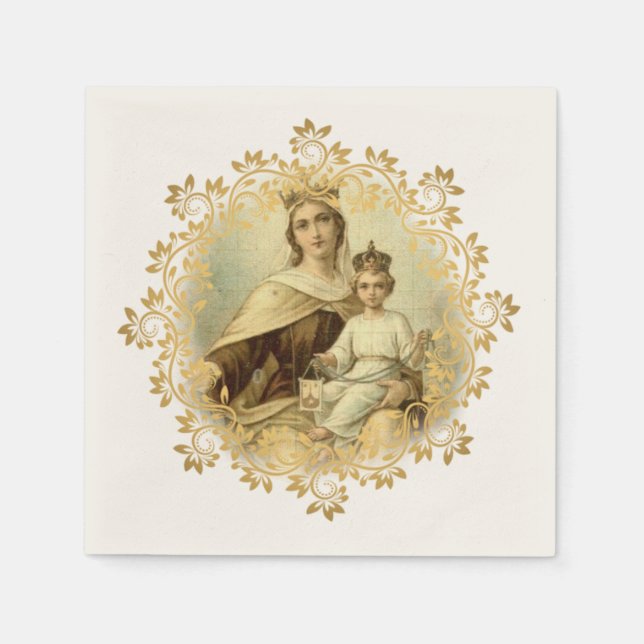 Our Lady of Mount Carmel Baby Jesus Scapular Napkin (Front)