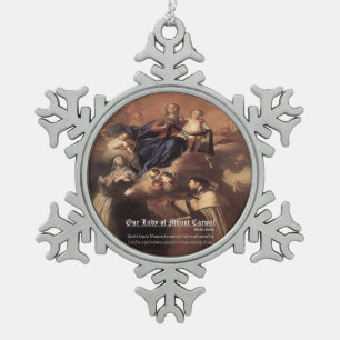 Our Lady of Mount Carmel Prayer Snowflake Pewter Christmas Ornament