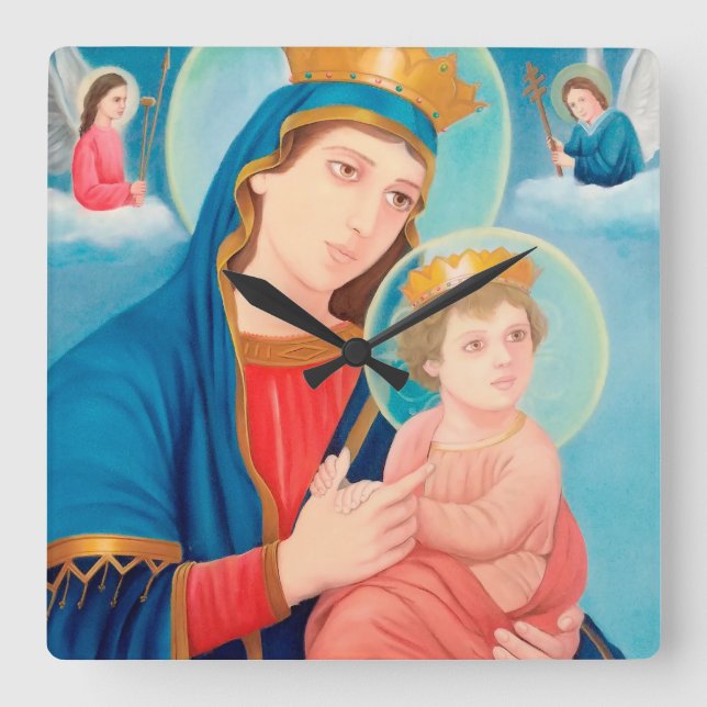 Our Lady of Perpetual Help Catholic Square Wall Clock (Front)