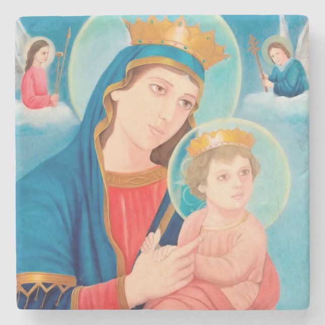Our Lady of Perpetual Help Catholic Stone Coaster (Front)