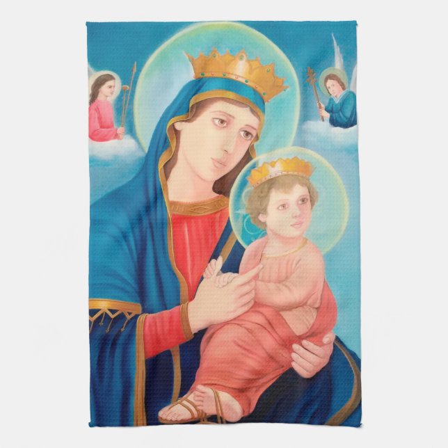 Our Lady of Perpetual Help Catholic Tea Towel (Vertical)