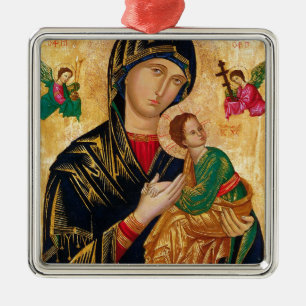 Our Lady of Perpetual Help Icon Virgin Mary Art Metal Tree Decoration