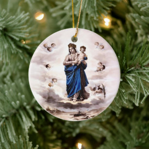 Our Lady of Prompt Succour BW Ceramic Ornament