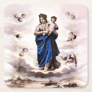 Our Lady of Prompt Succour BW Square Paper Coaster