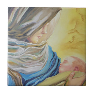 Our Lady of Silence holding baby Jesus Ceramic Tile