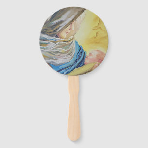 Our Lady of Silence holding baby Jesus Hand Fan