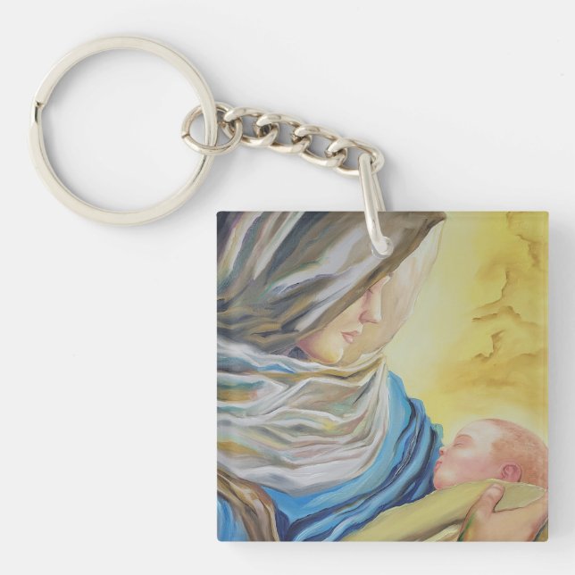 Our Lady of Silence holding baby Jesus Key Ring (Front)