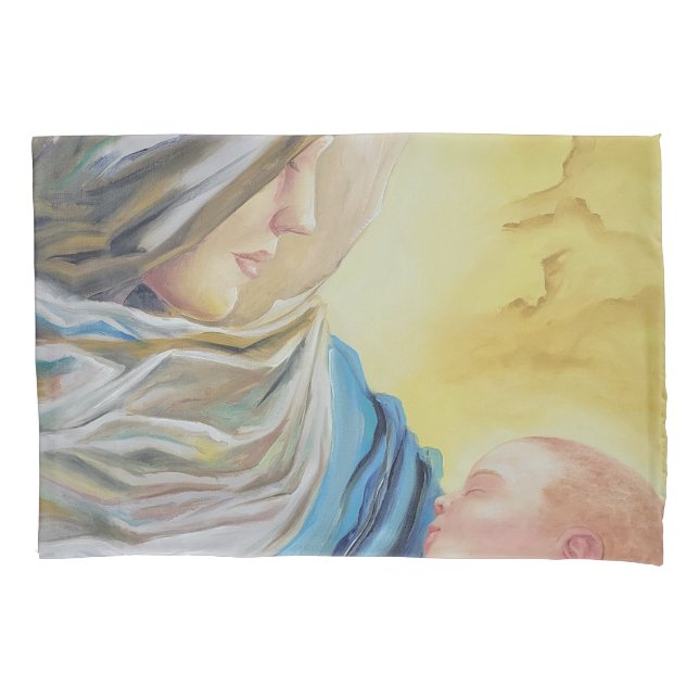 Our Lady of Silence holding baby Jesus Pillowcase (Front)