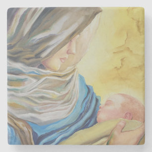 Our Lady of Silence holding baby Jesus Stone Coaster