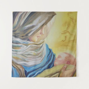 Our Lady of Silence holding baby Jesus Tapestry