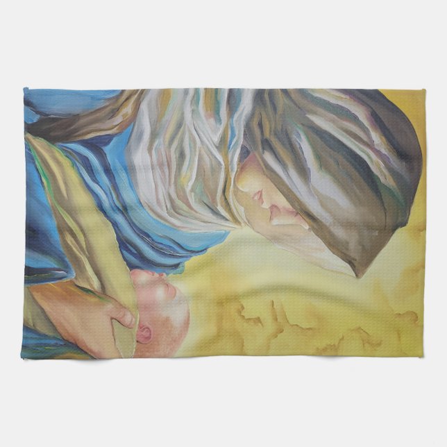 Our Lady of Silence holding baby Jesus Tea Towel (Horizontal)