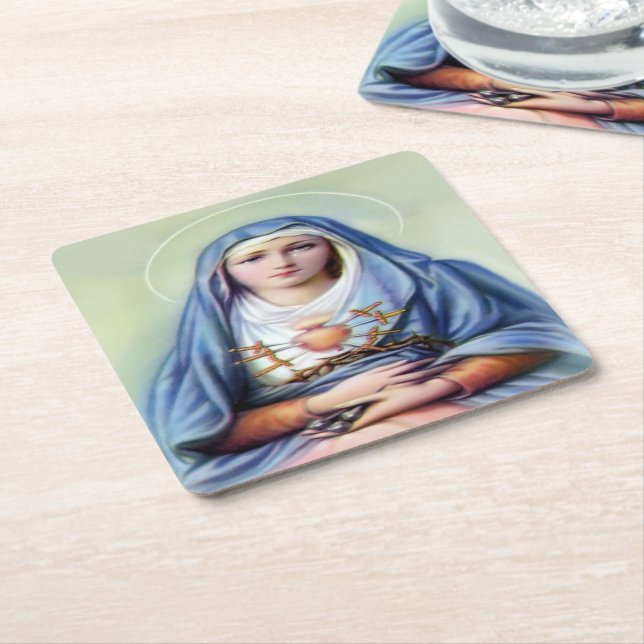 Our Lady of Sorrows Square Paper Coaster (Angled)