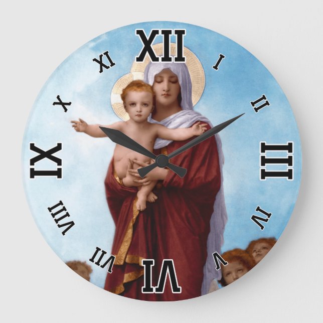 Our Lady of the Angels by William Bouguereau Large Clock (Front)