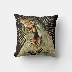 Our Lady of the Gate of Dawn Black and Gold Cushion