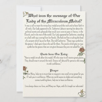 Our Lady of the Miraculous Medal Prayer card
