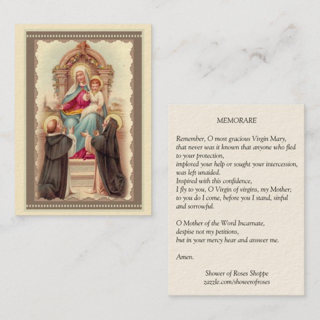 Our Lady of the Rosary Prayer Memorare Holy Card (Front/Back)