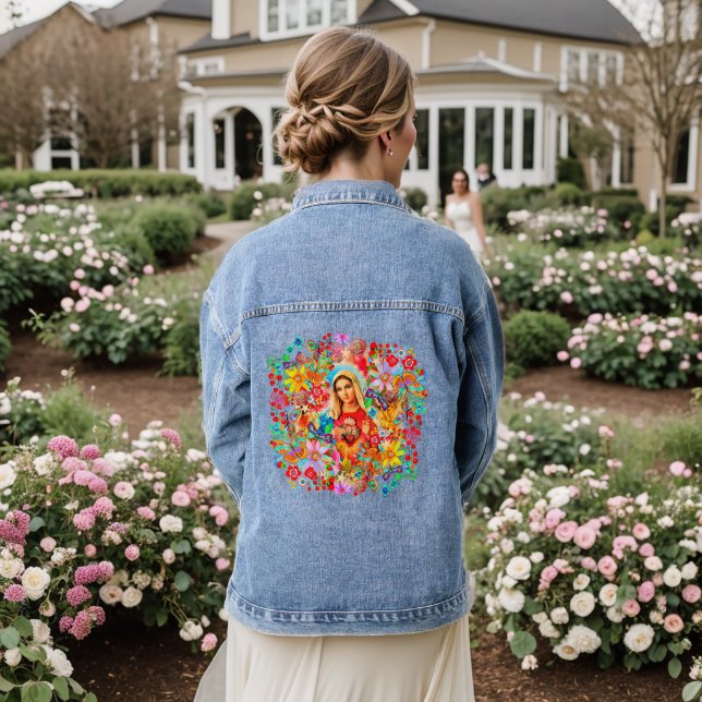 Our Lady of the Roses Vibrant Denim Jacket (Wedding Back)