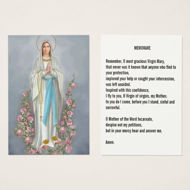 Our Lady Rosary Lourdes Memorare Prayer Holy Card (Front & Back)
