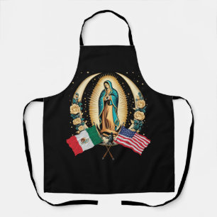 Our Lady Virgen De Guadalupe Mexican American Flag Apron
