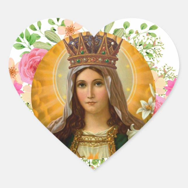 Our Lady Virgin Mary Religious Catholic Heart Sticker (Front)