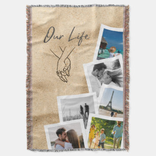Our Life Custom Couple Photo Cascade with Line Art Throw Blanket