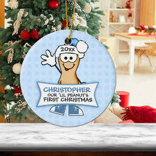 Our Lil Peanut's First Christmas (blue) Ceramic Ornament