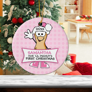 Our Lil Peanut's First Christmas (pink) Ceramic Tree Decoration