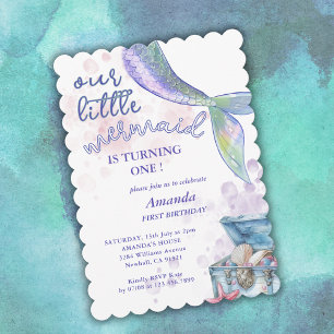 Our Litte Mermaid Girls 1st Birthday Party Invitation