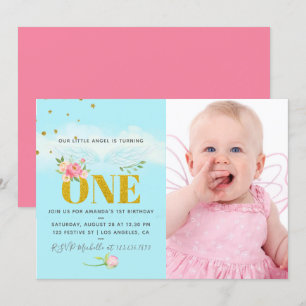 Our Little Angel 1st Birthday Baby Girl Party Invitation