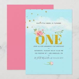 Our Little Angel 1st Birthday Baby Girl Party Invitation