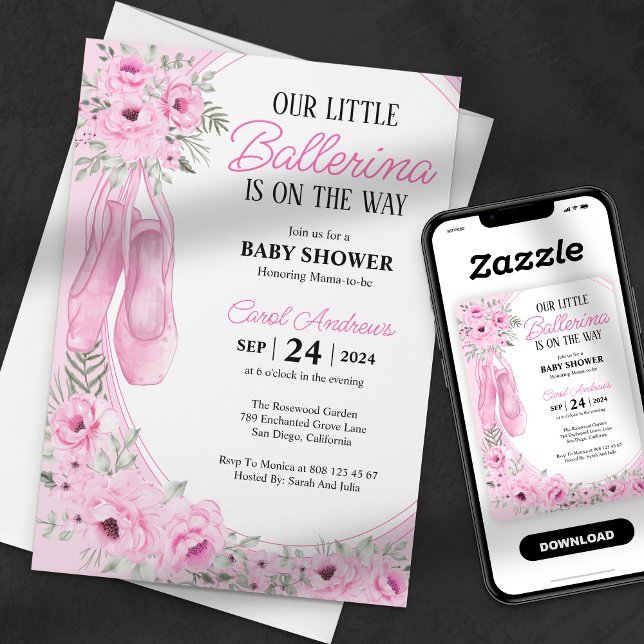 Our Little Ballerina pink Floral Baby Shower Invitation (Creator Uploaded)