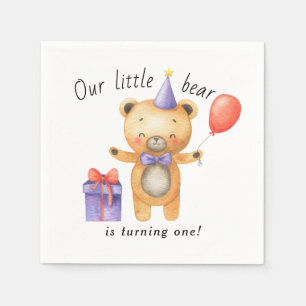 Our Little Bear is turning one Kids Birthday Napkin