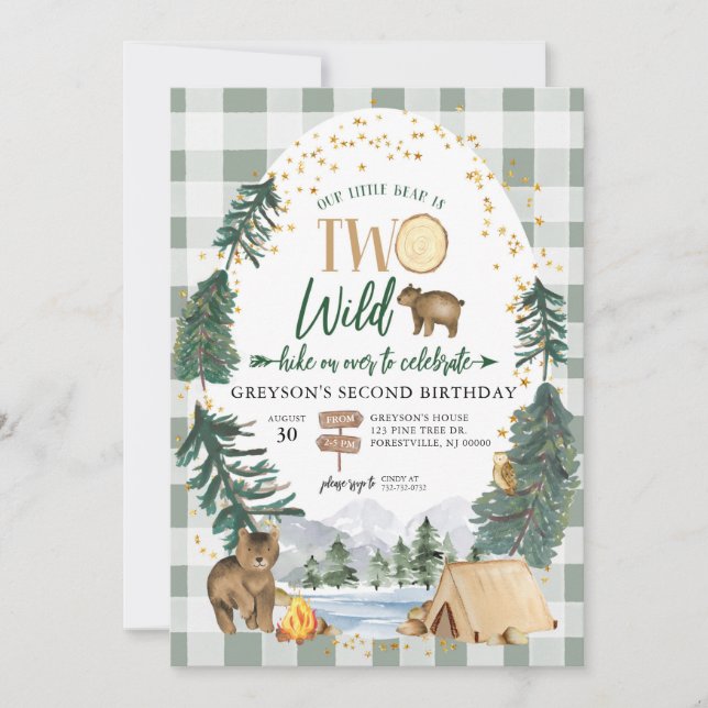 Our Little Bear is Two Wild Birthday Invitation (Front)