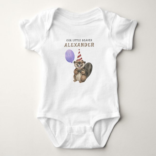 Our Little Beaver 1st Birthday  Baby Bodysuit (Front)