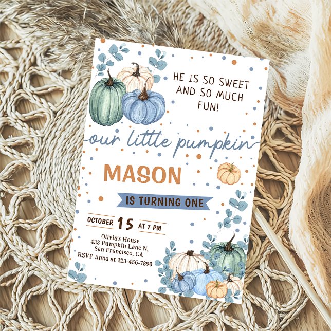 Our Little Blue Pumpkin Fall Birthday Party Invitation (Creator Uploaded)