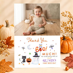 Our Little Boo 1st Birthday Photo Thank You Card