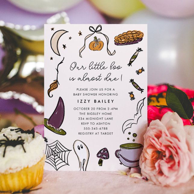 Our Little Boo Almost Due Halloween Baby Shower Invitation (Our Little Boo is Almost Due - Halloween watercolor illustrations baby shower invitation.)