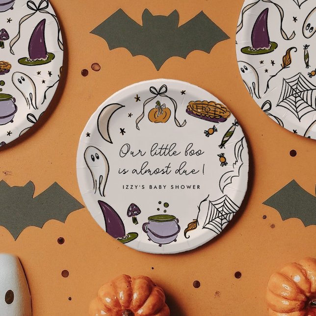 Our Little Boo Almost Due Halloween Baby Shower Paper Plate (Our Little Boo is Almost Due Halloween Illustrations Baby Shower Personalized Paper Plates)