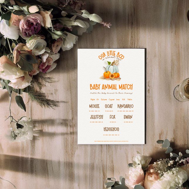 Our Little Boo Baby Shower Baby Animal Match Game Enclosure Card (Creator Uploaded)