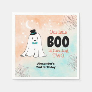 Our Little Boo Cute Ghost With Hat 2nd Birthday Napkin