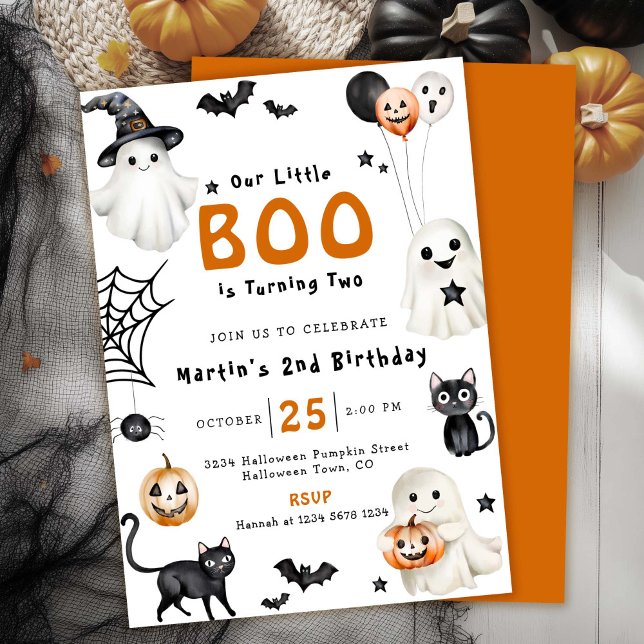 Our Little BOO Cute Halloween Ghost 2nd Birthday Invitation (Creator Uploaded)