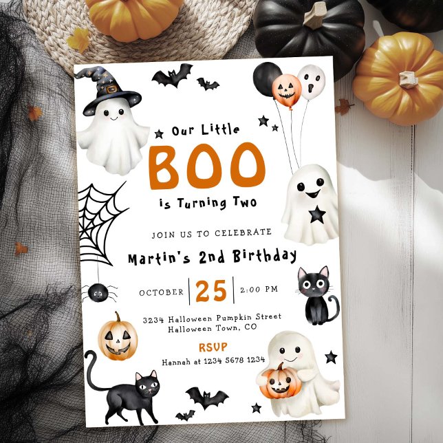 Our Little BOO Cute Halloween Themed 2nd Birthday Invitation (Creator Uploaded)