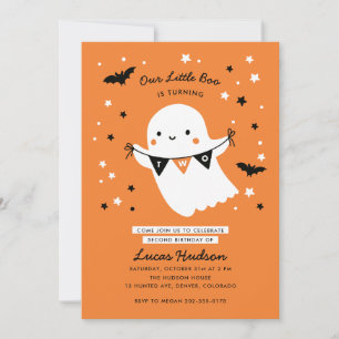 Our Little Boo Cute Kid Halloween Second Birthday  Invitation