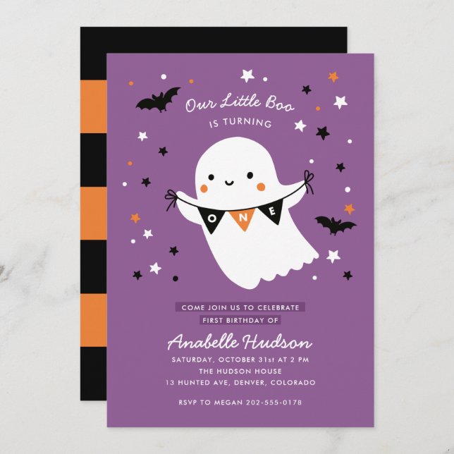 Our Little Boo Cute Kids Halloween First Birthday  Invitation (Front/Back)